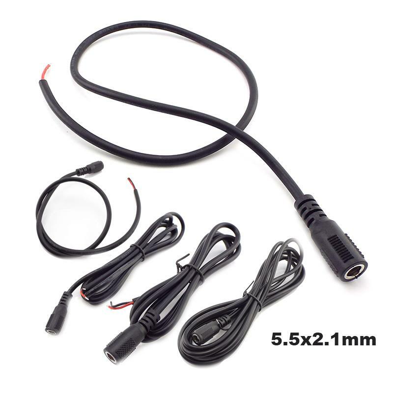 Cable de alimentación de 5,5x2,1mm, 12V, 5A, CC, enchufe hembra, extensión DIY, 20 AWG, Conector de CC para luz LED CCTV