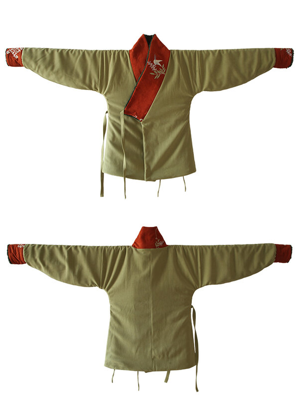 꽃과 새 자수 기모 스티치 레드 내셔널 스타일, 중간 길이 퀼트, 두꺼운 코트 재킷