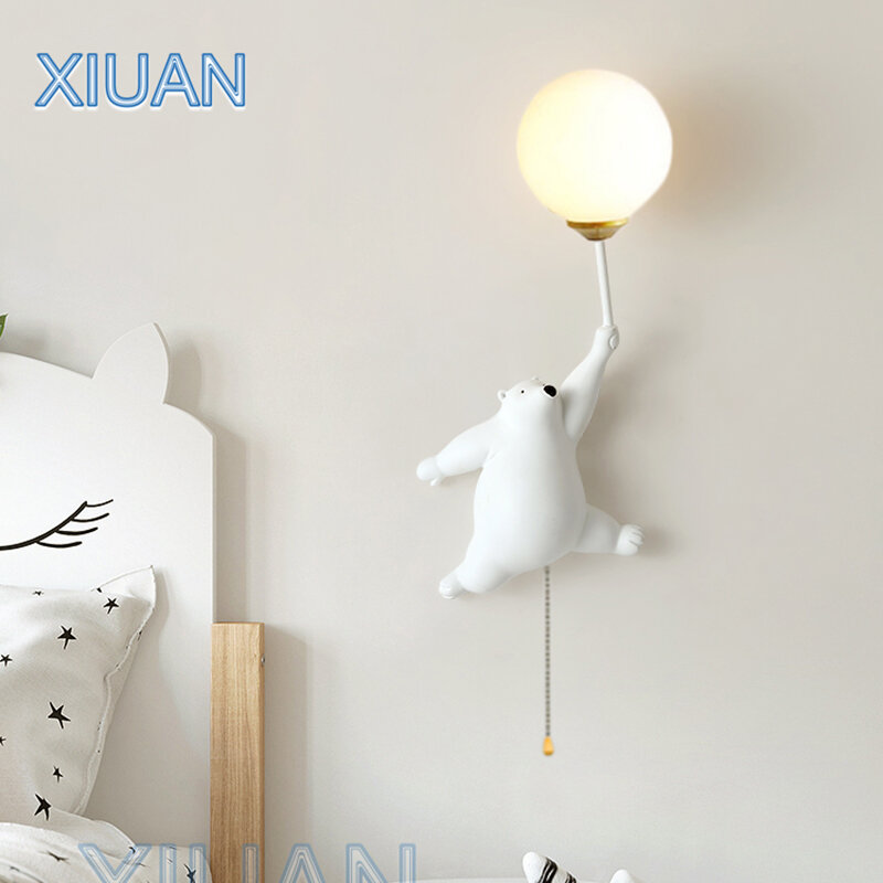 Cartoon Blue White Pink Bear Wall Lamp for Children Kids Baby Girl Bedroom Bedside Wall Light with 3D Printing Moon Lighting G9