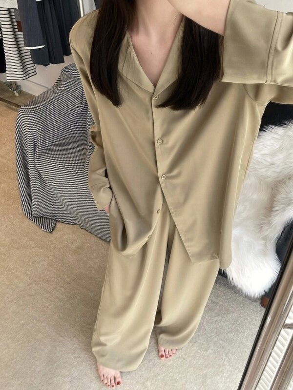 Large size 100kg pajama set for women's spring and autumn season internet famous wind ice silk 2024 new spring home clothing
