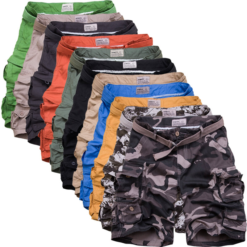 11 Warna Musim Panas Pria Camo Ukuran Besar Longgar Pantai Celana Pendek Luar Ruangan Hiking Memancing Mendaki Multi-saku Celana Pendek Kargo Lurus