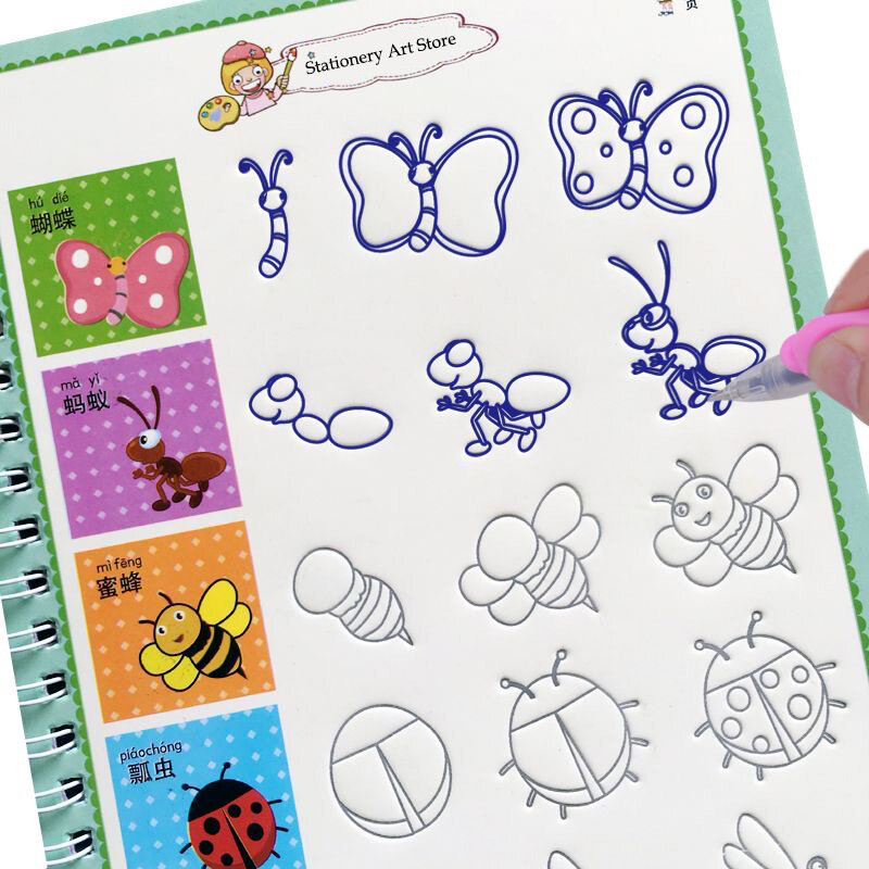 Lernen Zeichnen Englisch wieder verwendbares Heft 3D Kalligraphie Zahlen 0-100 Mathe Buch Bildung für Kinder Brief Praxis Spielzeug Geschenke