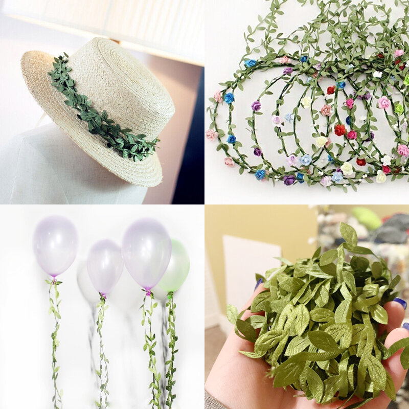 10 ярдов, искусственные зеленые листья из шелка в форме листьев ручной работы для свадебного украшения, венок, подарок, скрапбукинг, искусственные цветы