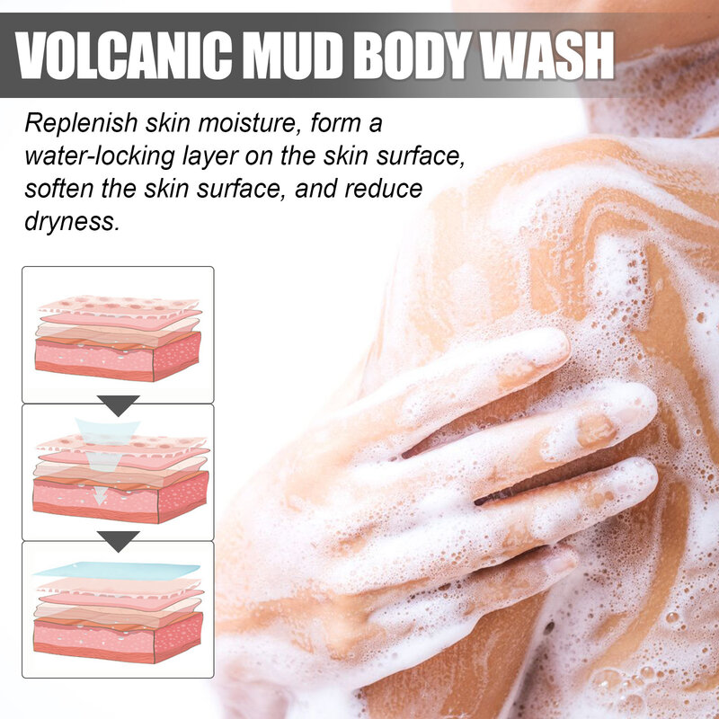 Gel de ducha de barro volcánico, limpieza suave de la piel, ilumina la piel, hidrata, alivia la sequedad, antipicazón, exfoliante, blanqueador, lavado corporal