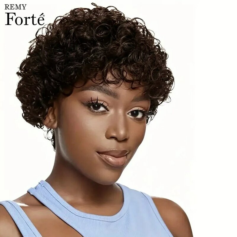 Pelucas cortas Afro rizadas Bob para mujeres negras, cabello humano hecho a máquina, 180% de densidad, corte Pixie