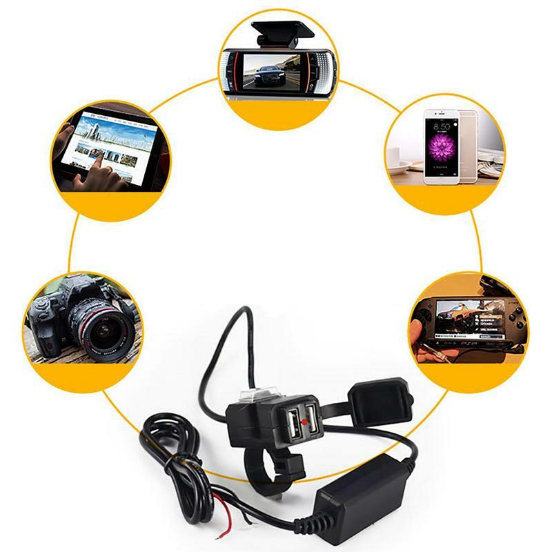 Motocicleta Dual USB Charging Port, Carregador para celular e motocicleta, Adaptador protetor