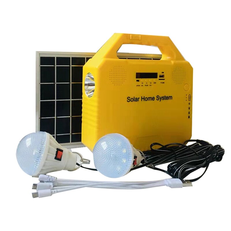 Conjunto de Luz LED Recarregável, Painel Solar, Rádio, Lanterna, Alto-falante, Economia de Energia, 2 Bulbo, 1 Conjunto