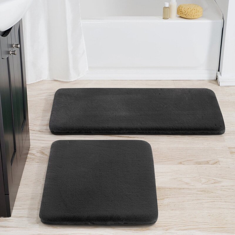 Набор из 2 предметов, серый коврик для ванной из искусственного кроличьего меха, 17x24 и 20x30 дюймов