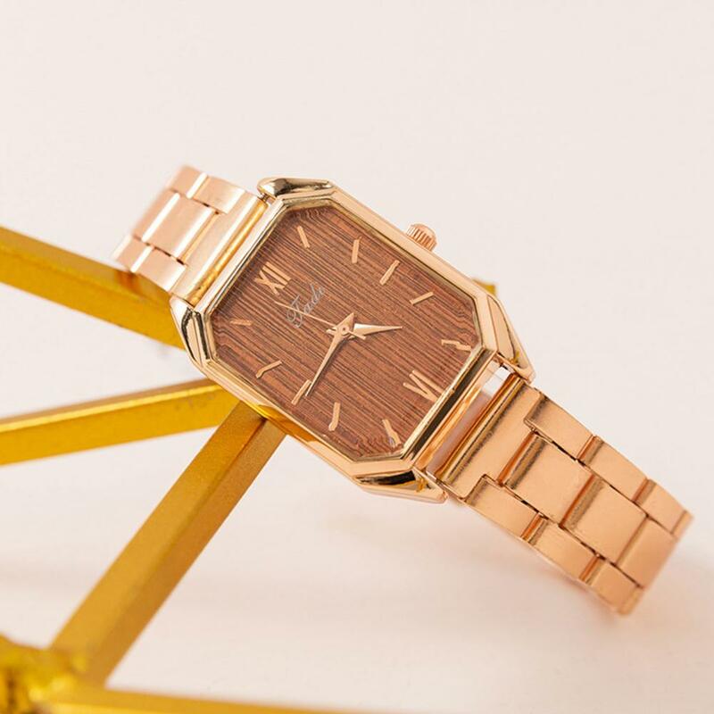 Jam tangan wanita akurasi tinggi, jam tangan wanita Stainless Steel elegan dengan tombol persegi panjang, gerakan Quartz, perhiasan modis untuk wanita