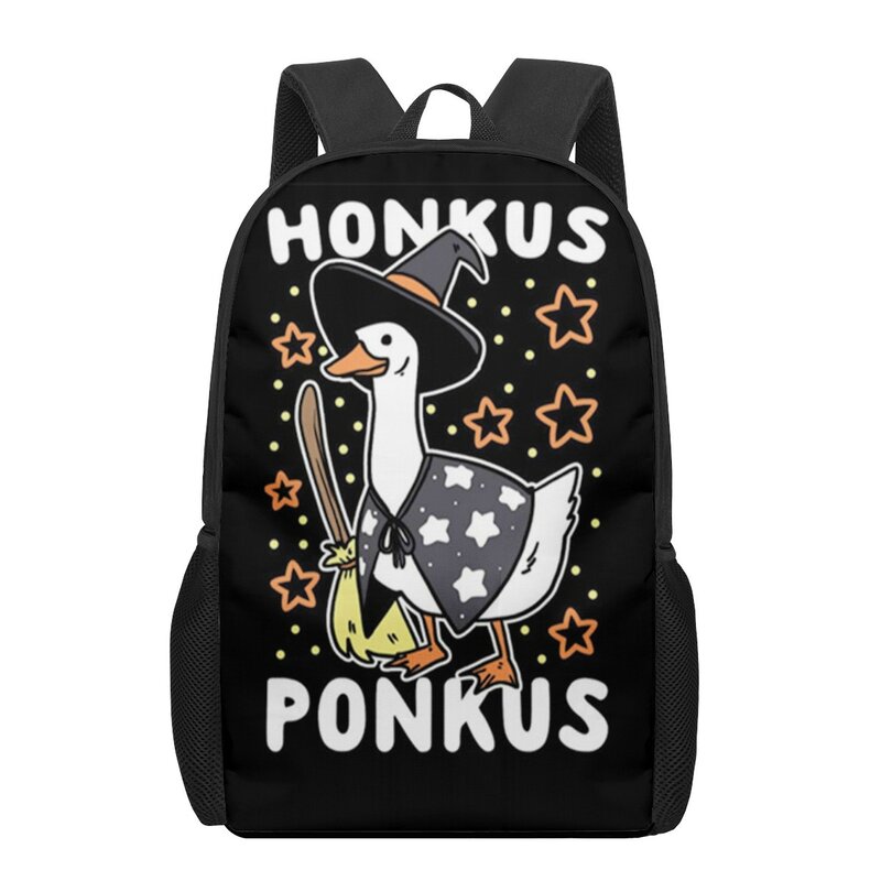 Untitled Goose Game Print School Bags for Boys Girls Primary Students Backpacks Kids Book Bag To Go Out,Shopping,Travel,Hiking