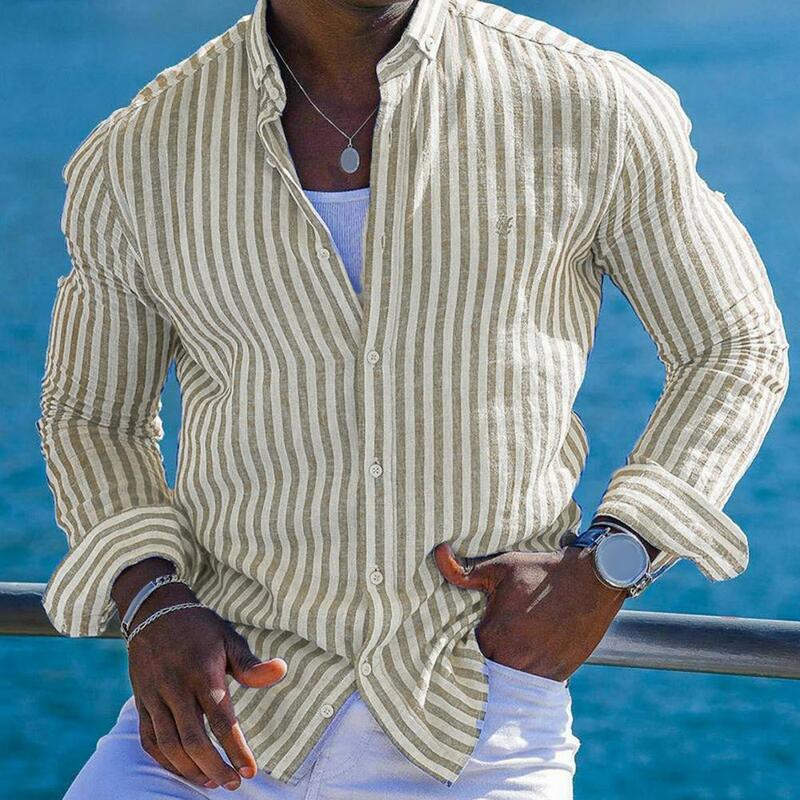 Мужская однобортная рубашка с лацканами, приталенная Классическая рубашка в гавайском стиле, с длинным рукавом, для отпуска