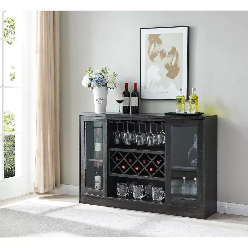Home Source Wine Bar Cabinet with Storage Doors, Wine Rack, 51" Sideboard and Buffet Cabinet for Liquor, Rustic Kitchen Hutch fo