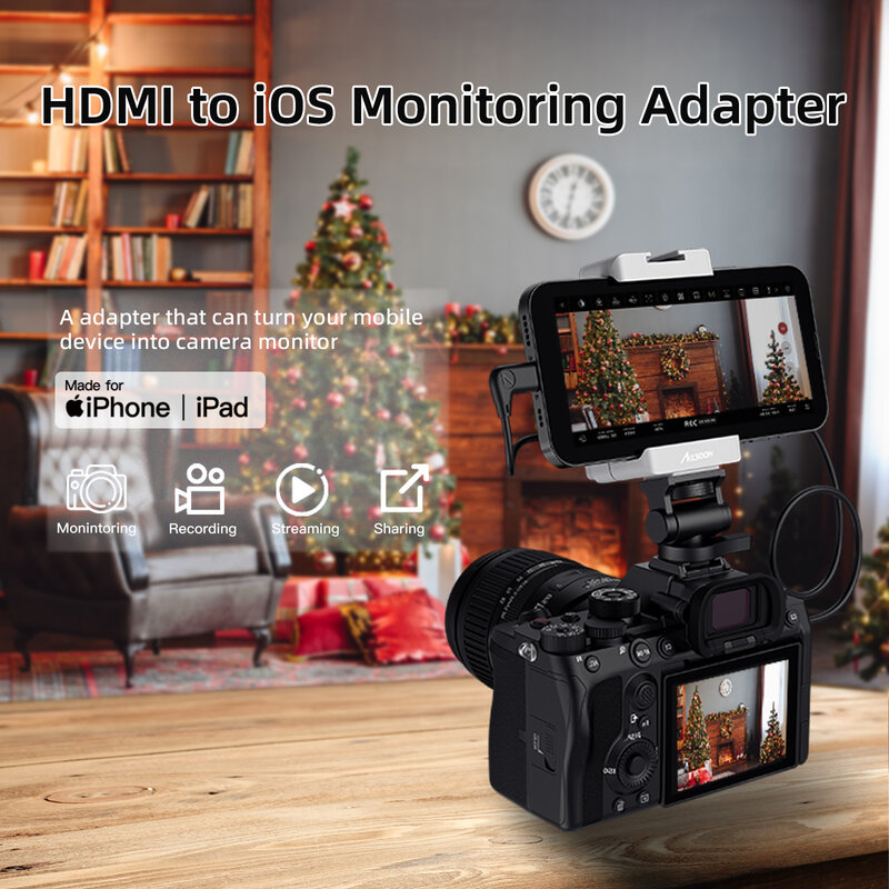 カメラ用SEEMO-HDMIビデオキャプチャカード、ライブストリーミング、ビデオモニターの記録、iPhone ipad、iOS、1080 p60、3 in 1用にすぐに送信