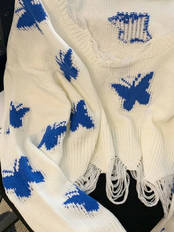 Женский вязаный свитер с открытыми плечами, в стиле Харадзюку