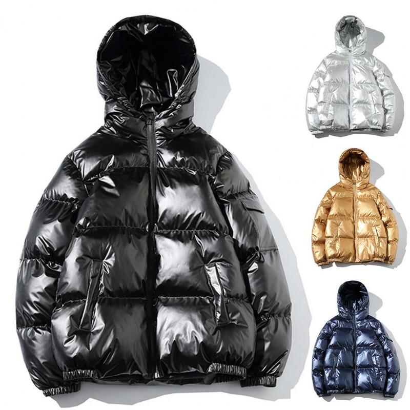 Hoodie elástico windproof para homens, casaco de superfície brilhante, jaqueta temperamento popular
