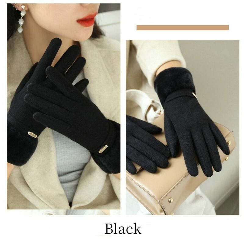 Guanti da donna in pelle scamosciata da polso guanti invernali con Touch Screen in peluche addensati di qualità tenere al caldo guanti da guida da donna