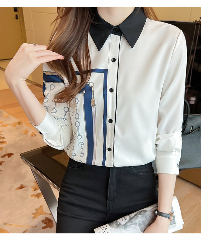 Женские блузки 2024 года, модная женская рубашка, элегантная офисная Дамская блузка на осень и весну