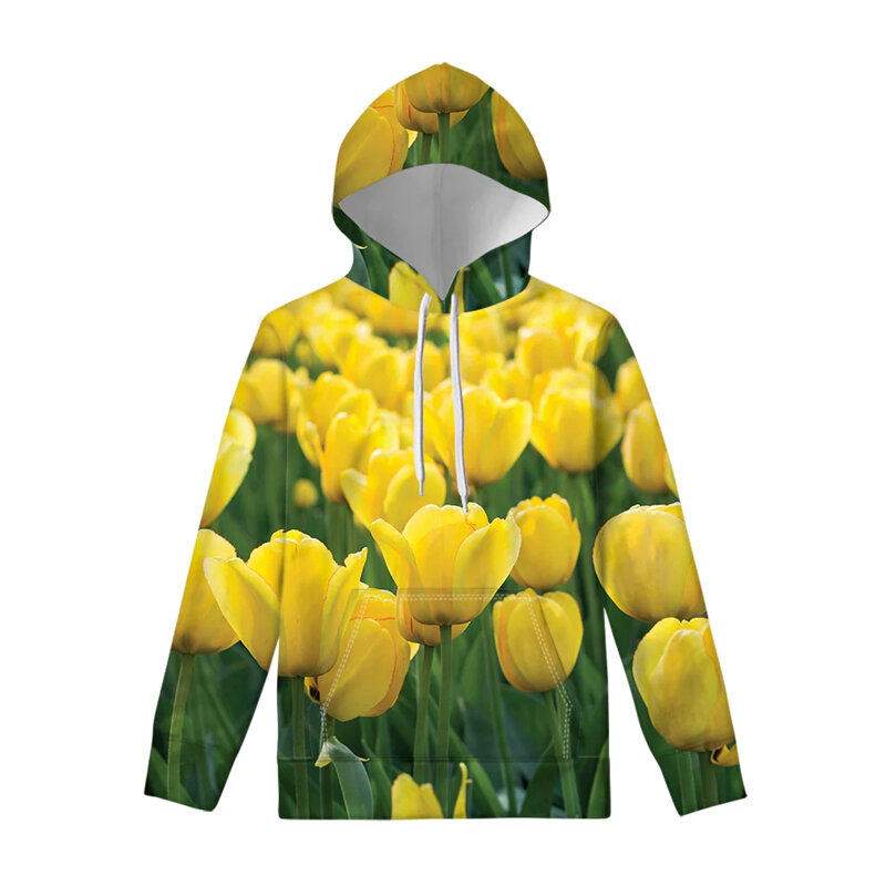Flower Hoodies Spring Fashion 3D Print Men Hoodie Street Personality Loose Top Oversized Autumn Coat Sweatshirt Unisex Hoody