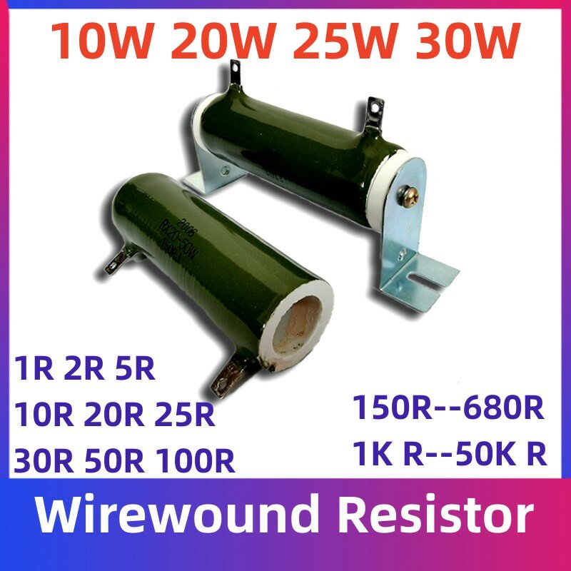 Resistor Fio-enrolado amalhado RX20, poder superior, tipo vítreo do tubo, RX20-ZG11, 10W, 20W, 25W, 30W, 1R, 2R, 5R, 10R, 20R, 25R, 30R, 50R, 100R