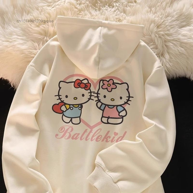 Kawaii Sanrio Hello Kitty Cute Anime Hoodie Women's Autumn Winter Cardigan Coat Y2k Preppy Girls Sweatshirt Loose Casual Clothes
