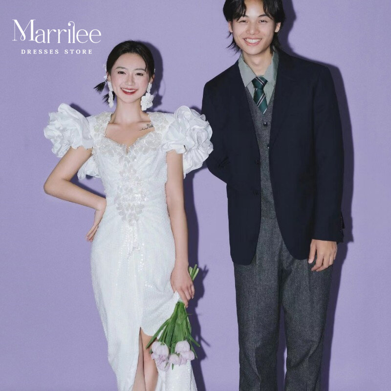 Morden Mermaid Wedding Dress Korea 3d Flower Appliques Dridal Gown Luxury Tassel Pearls Backless Side Split Evening Dresses 2024