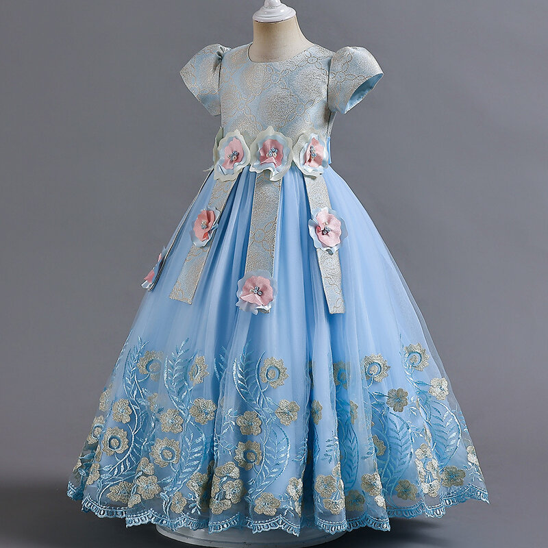 فستان الأميرة للفتيات الصغيرات ، فستان رقيق ومنفوش مع تصميم زهرة ، جديد ، لأداء البيانو ، السنة الأولى ، الربيع