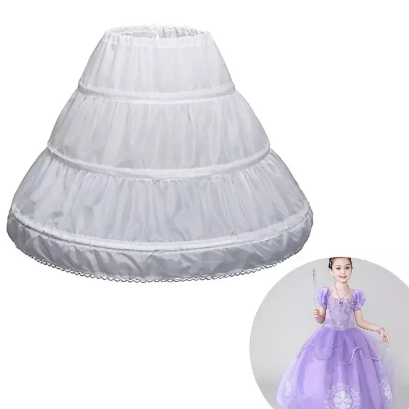 Petticoat infantil branco, linha a, 3 aro, uma camada, crianças, crinolina, corte de flor, vestido de menina, abaixo da saia, cintura elástica