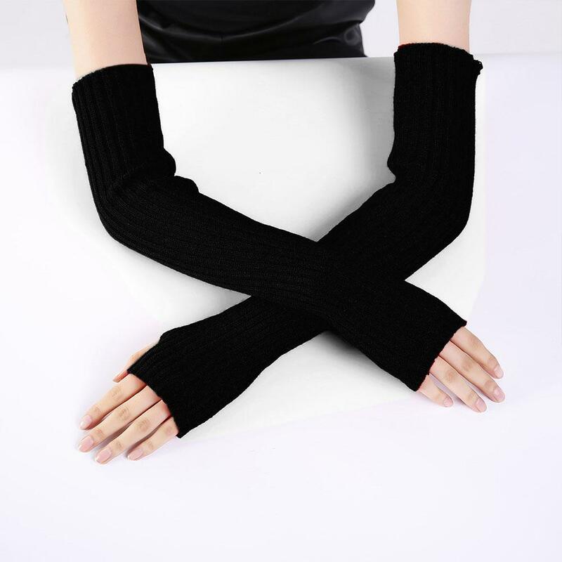 Fashion Women Knitted Gloves Long Fingerless Pile Sleeve Winter Arm Warmer Solid Gothic Warm Gloves Clothing Accessories