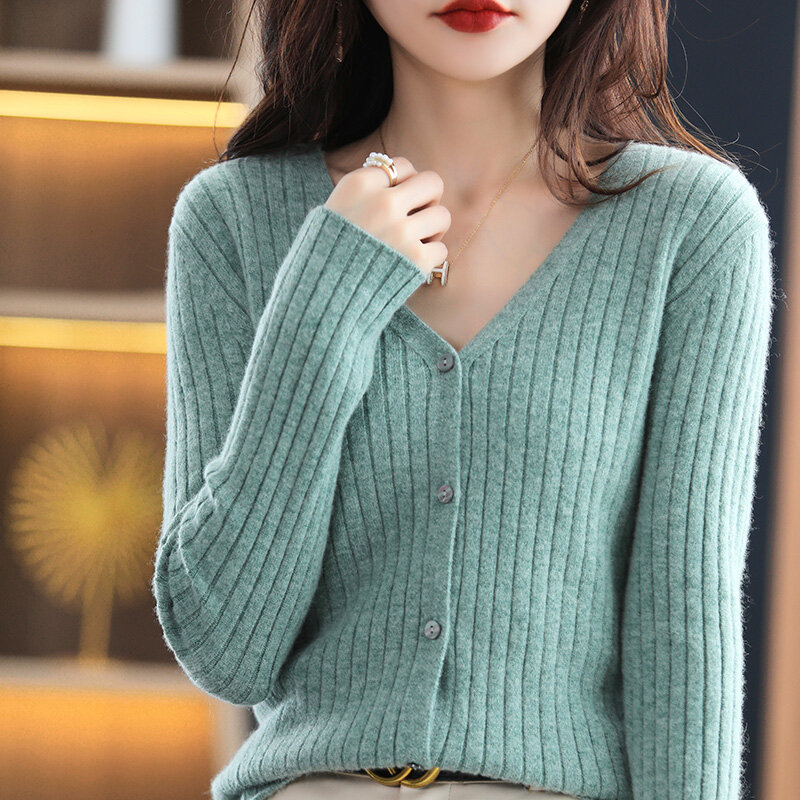 Cardigan tricoté à col en v pour femme, pull doux au tempérament gluant, taille haute, ample, version coréenne, printemps automne