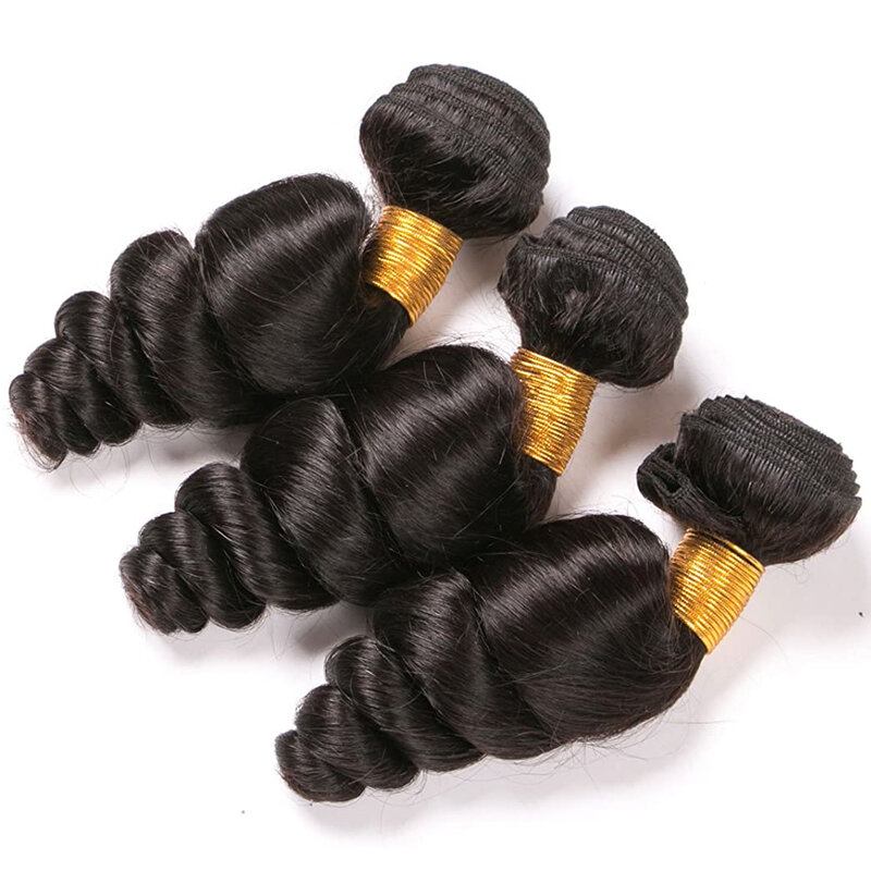 Rambut gelombang longgar 3 bundel kesepakatan rambut Malaysia mentah jalinan bergelombang 100% rambut manusia sambungan tenun untuk wanita hitam alami obral