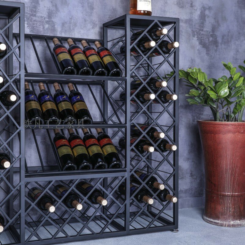 Роскошный винтажный винный шкаф для хранения винных стеллажей, демонстрационный шкаф, железная художественная винная полка для красного вина, домашняя напольная полка