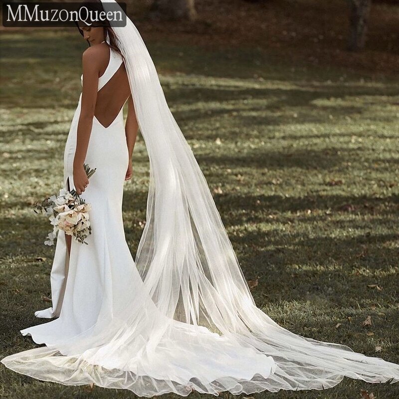 Белая Длинная свадебная фата с гребнем MMQ M92, однослойная мягкая Тюлевая Фата для венчания 2024