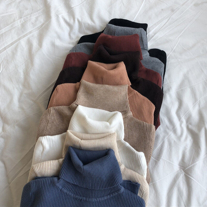 Suéter largo para mujer, suéter largo para mujer de cuello alto, Tops básicos, tejidos nuevos informales, suave, cálido, otoño e invierno, 8069