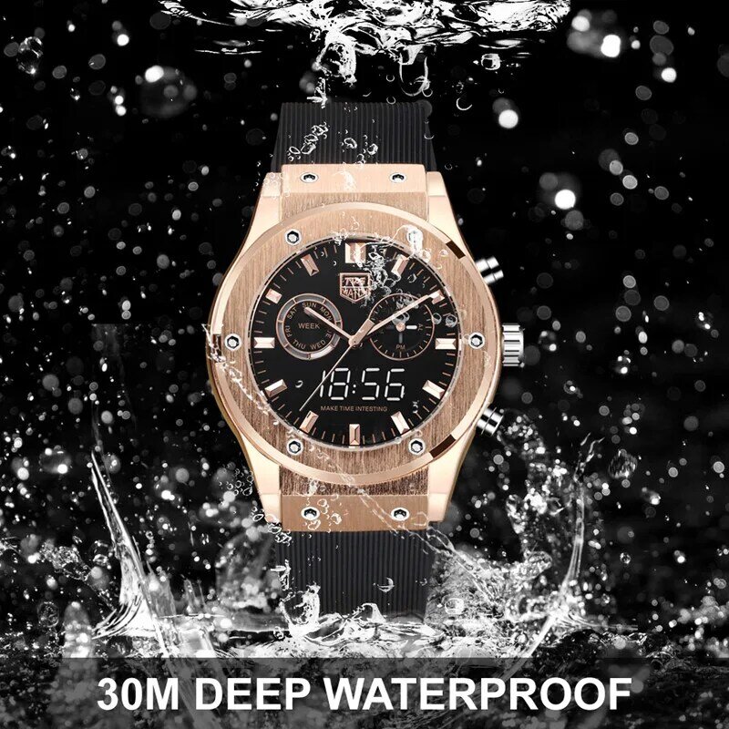 Zegarek sportowy z podwójnym wyświetlaczem LED 30M wodoodporny cyfrowy z datą tygodnia prawdziwy mały zegarek mody luksusowy biznes męski zegarek na rękę 901