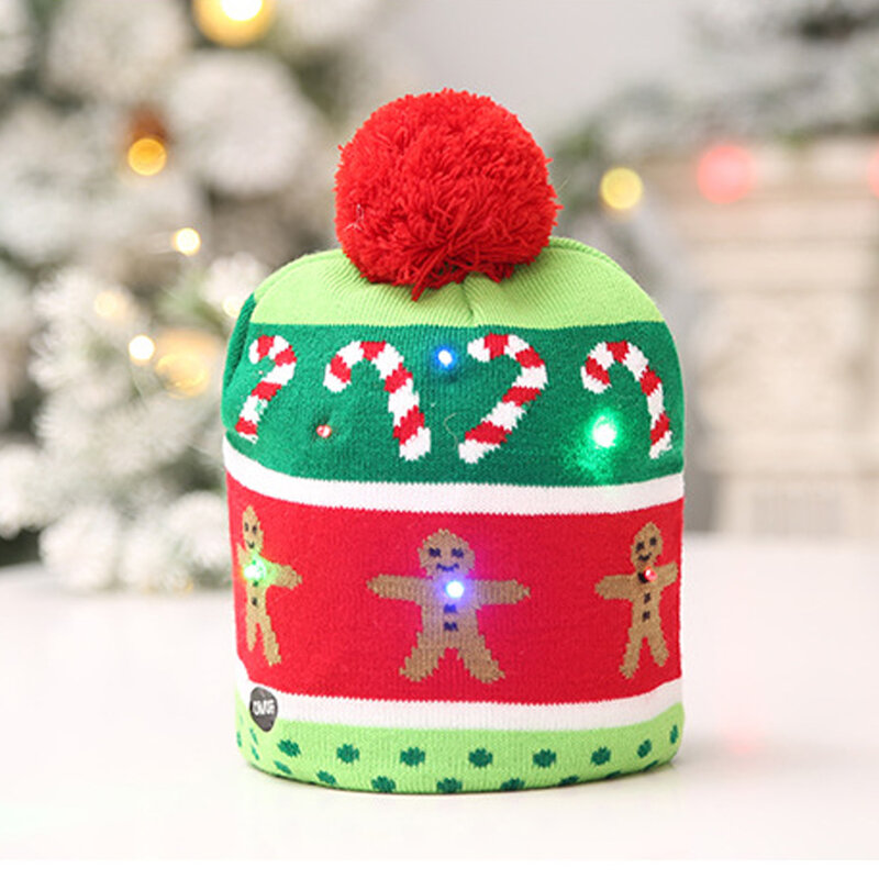 Creative Cute Unisex Fashion Warm LED Christmas Winter Knitted Knitting Hat Adults Kids Party Carnival Celebration Toys Gifts
