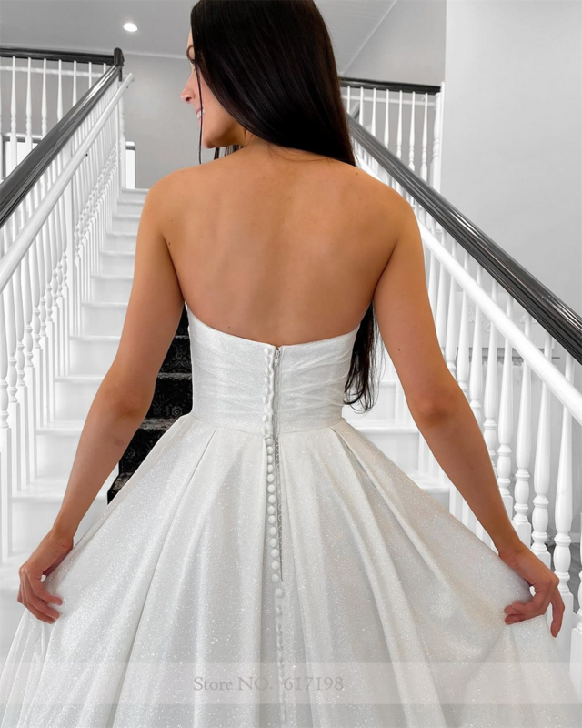 Sederhana dari bahu Satin kerah Sweetheart gaun pernikahan untuk pengantin A-line Court gaun pernikahan dengan Porket jubah de Soiree