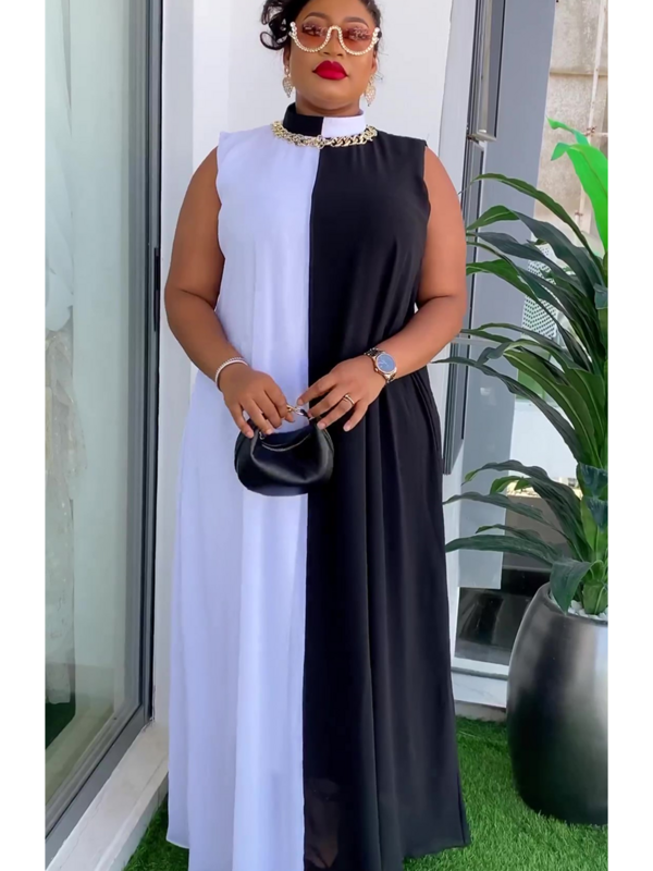 Elegant African Dresses for Women 2024 New Fashion Sleeveless Chiffon Maxi Long Dress Casual Loose Solid Beach Vestidos Robe