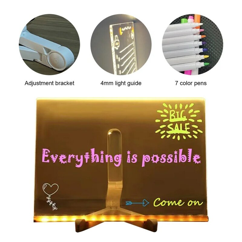 Light Up Dry Erase Board With 7 Colorful Pens Glow Memo Board Erasable Neon Sign Clear Writing Board for Office School Home