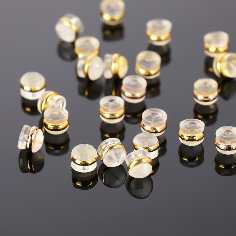 50Pcs ซิลิโคนยางกลับ Stoppers แหวนทองแดงแฮมเบอร์เกอร์ปลั๊กหูสำหรับเครื่องประดับต่างหู DIY อุปกรณ์เสริม
