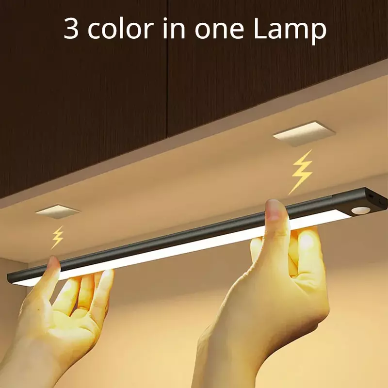 Luz LED con Sensor de movimiento, luz nocturna inalámbrica, USB, para debajo del gabinete, cocina, dormitorio, armario, iluminación interior