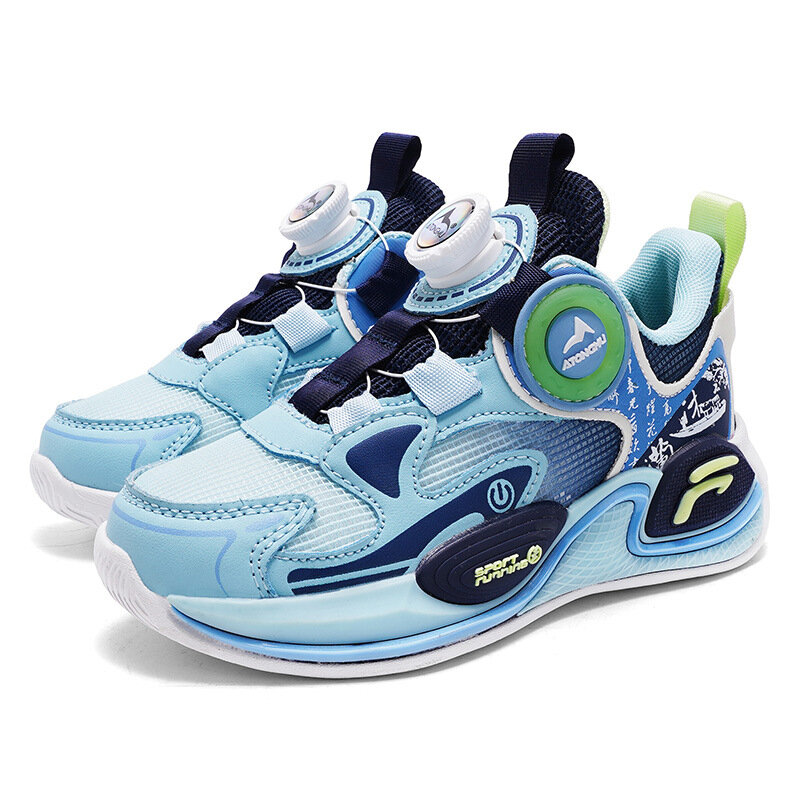 Boys' Shoes Rotating Buttons2024 Spring and Autumn New Anti-Slip Wear-Resistant Shock Absorption Practical Children's Basketball
