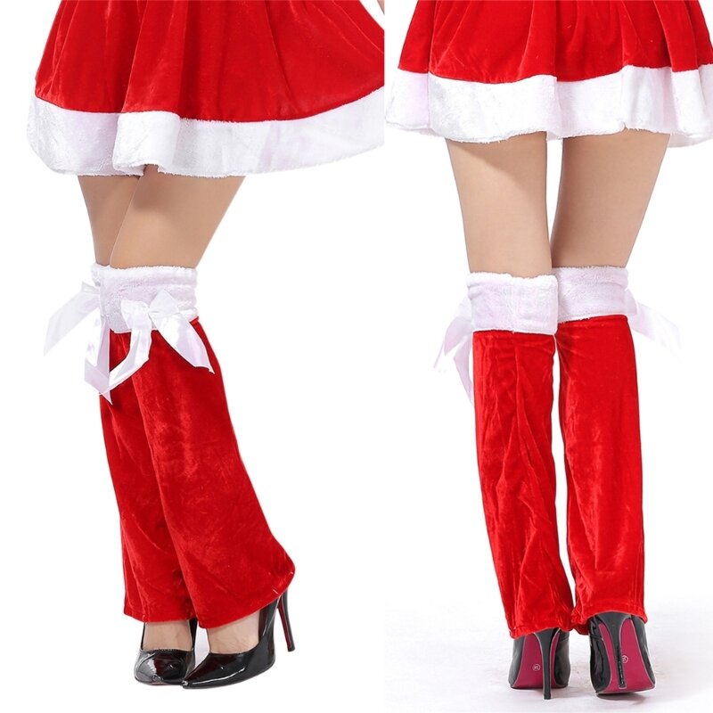 Christmas Santa Gloves Role Play Costume Accessories Santa Hat Red Leg Warmers