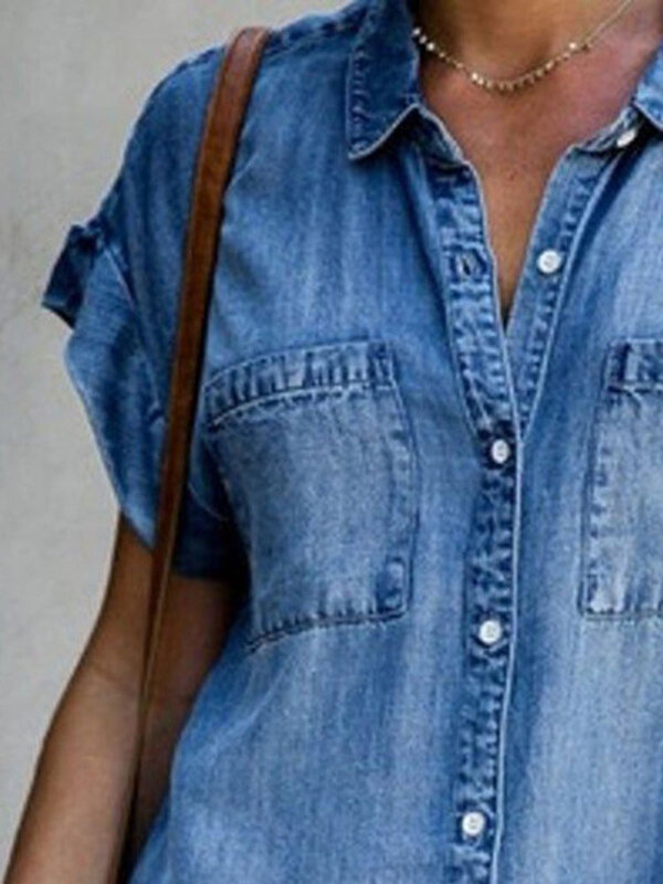 Платье-рубашка женское джинсовое однобортное, Повседневная Свободная Простая Офисная короткая юбка из денима в стиле ретро, с карманами, на лето