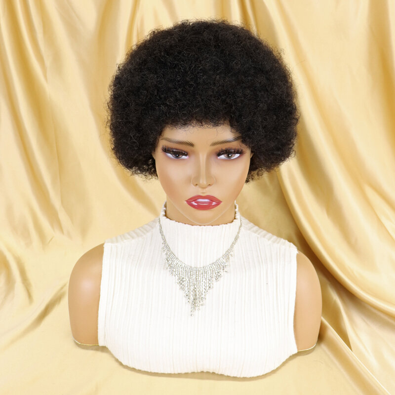 Cabelo encaracolado encaracolado kinky para festa de dança perucas cosplay máquina completa feito peruca de cabelo curto com franja para mulheres negras