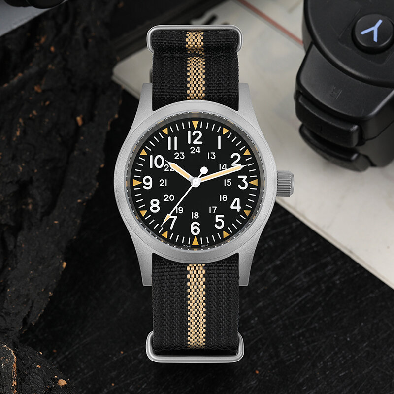 Militado ML05 38mm Vintage Watch VH31 Quartz Movement Field Watches Domed Sapphire Crystal With High Clear AR Coating Wristwatch