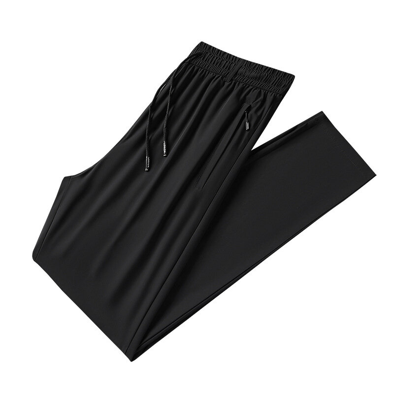 กางเกงขาตรงผ้าไอซ์ซิลค์ผู้ชาย8XL ดำกางเกงไซส์ใหญ่9XL ระบายอากาศได้ดีกางเกงสำหรับหน้าร้อน