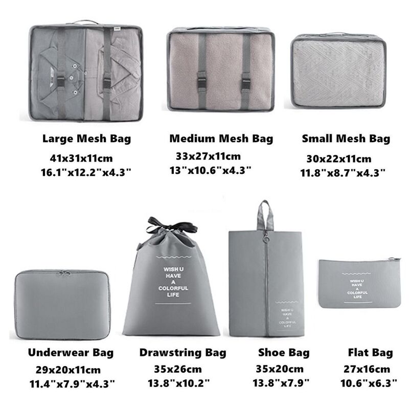 7PCS/Set Large Capacity Packing Cubes Waterproof Various Sizes Luggage Packing Organizers Set Essential Underwear