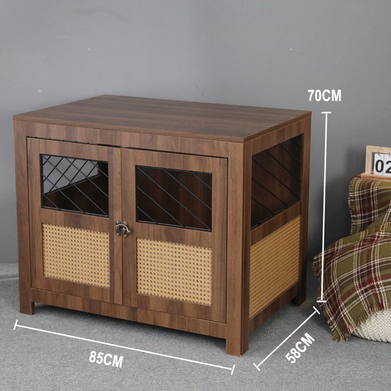 Factory Direct Hoopet Ventilation Wood Rattan Dog Cage House Furniture