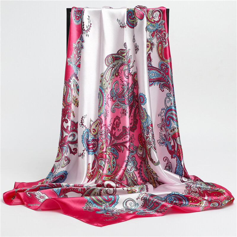 Pañuelo de seda satinada para mujer, chal estampado, pañuelo cuadrado, Hijab musulmán, diadema elegante, diseño de marca, foulard, 2022