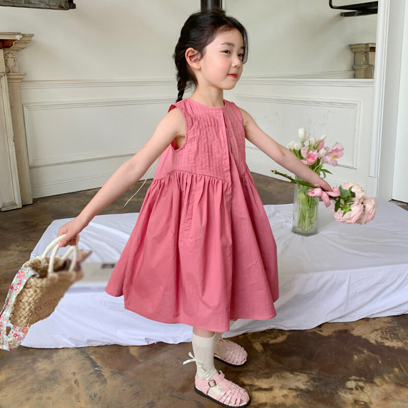 Детское милое платье принцессы, летнее Пышное Платье, приятное на ощупь платье до колена с оборками в Корейском стиле